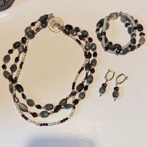 Annie Adams Elegant Multi-Strand Sterling Necklace, Bracelet, and Earring Set